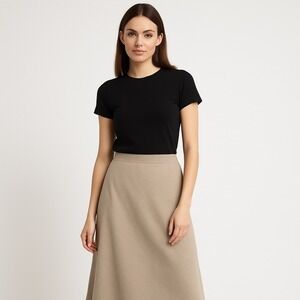 Talbots Skirt Woman Petites 22WP Tan Linen Blend Midi Elastic Waist Career